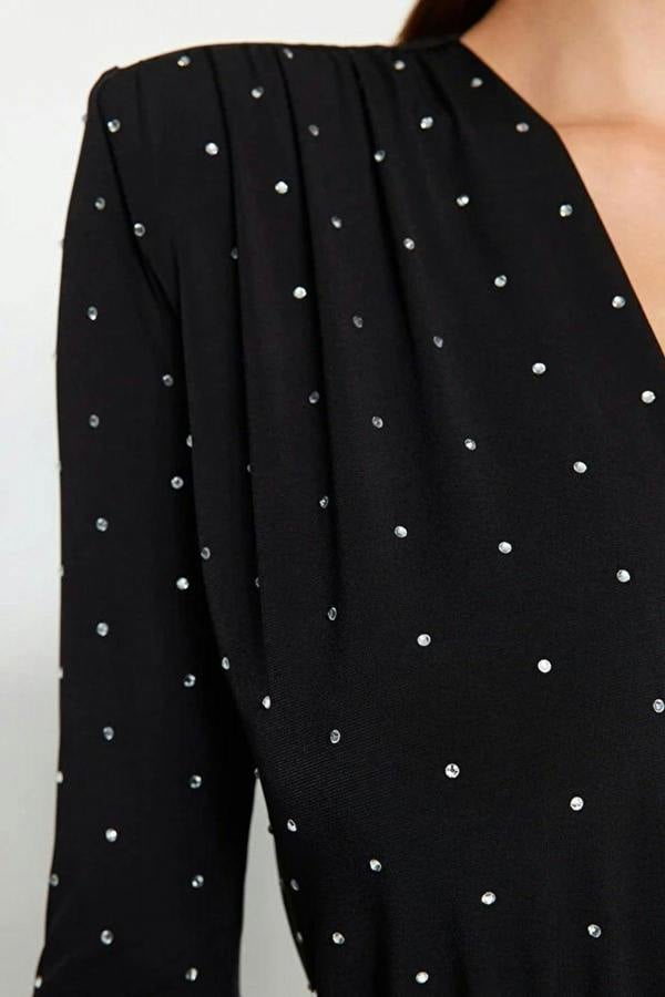 WOVCOR Padded Knit Bodysuit with Stone Detail