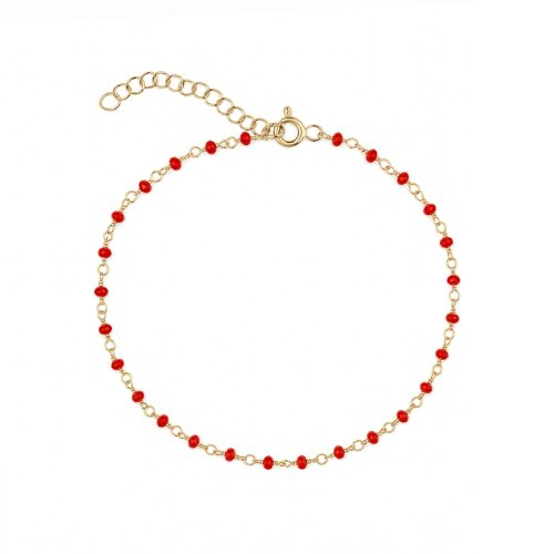 Spero London Sterling Silver Red Beaded Station Bracelet - Gold