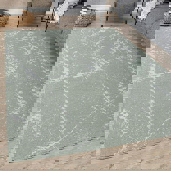 Machine Washable Flatweave Rug Abstract Green