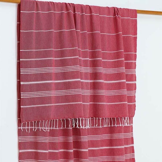 Cotton and Olive Trendy XL Hammam Beach Blankets, Red | SECONDS