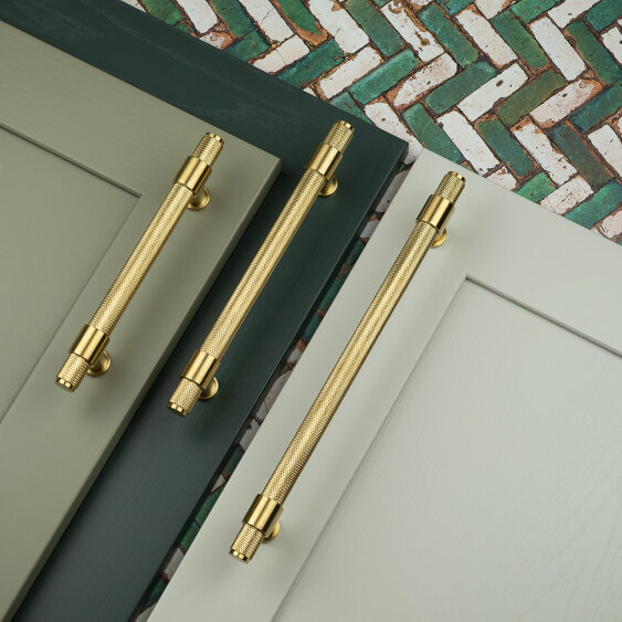 Handle & Home Satin Brass Knurled Handles with Clasp Detailing