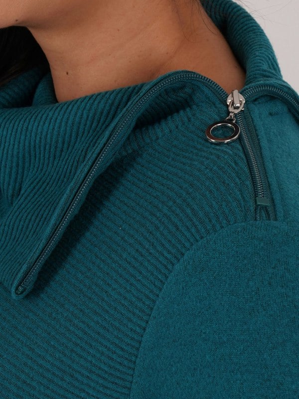 PennyPlain Zip Cowl Neck Rib Top- Dragonfly