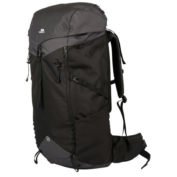 Trespass Pass 75L Hiking Backpack - Black/Dark Grey - 