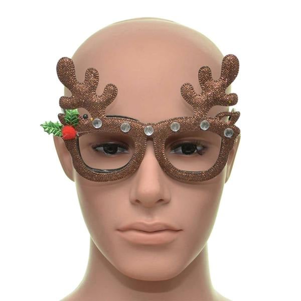 Brown Reindeer Antlers Glitter Christmas Glasses for Parties, Fancy Dress and Photo Props image 1