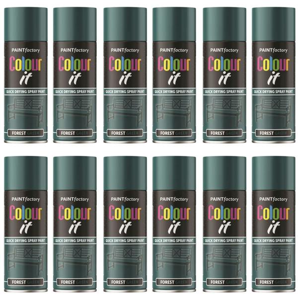 Paint Factory 12X  Forest Green Gloss Spray Paint 400ml
