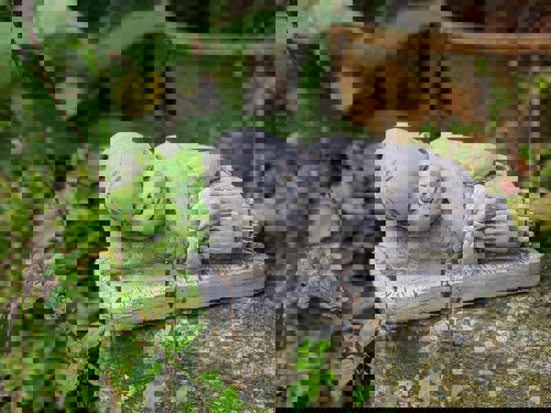 Charming Stone Cast Small Lying Monk in Robe