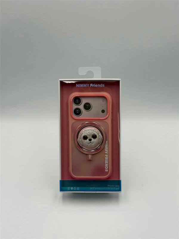 Nimmy Friends Nimmy Big Eye Cute Pet Bischon Fraise Dog Face Case with Detachable MagSafe Grip for iPhone 17 Pro 6.3" Pink