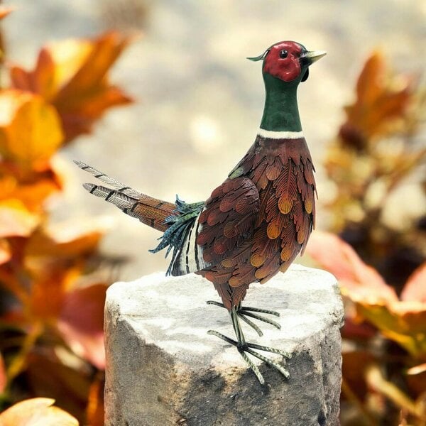 EDH Door Hardware Metal Ring-Necked Pheasant – 50 x 15 x 40 CM | Handcrafted Metal Bird Garden Ornament
