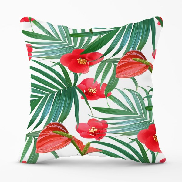 Warren Reed Tropical Flowers And Palm Leaves Hawaiian Cushions