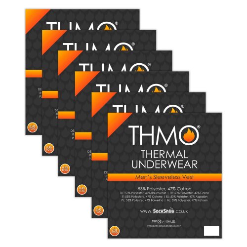 THMO Mens 6 Pack Sleeveless Thermal Vests Winter Base Layer Underwear