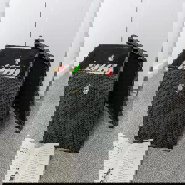 JVL Metro Foldable Fabric Storage Cube with Lid for Home Organisation, Black