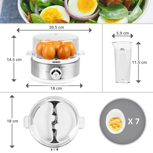 Duronic Electric Egg Boiler EB40 WE Steamer for Eggs 400W Automatic Egg Boiler Electronic Omelette Maker Poacher for 7 Soft, Medium & Hard Boiled Eggs