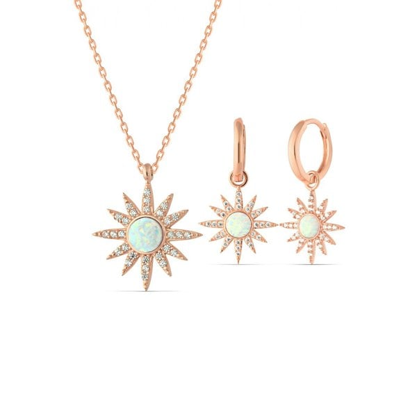 Spero London White Opal Sun Sterling Silver Necklace and Earrings Set