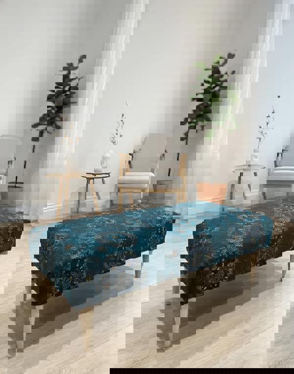 Green Floral Patterned Ottoman Bench Coffee Table with Cushioned Top - ISTOOLS