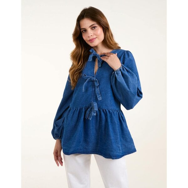 Blue Vanilla Tie Front Chambray Blouse