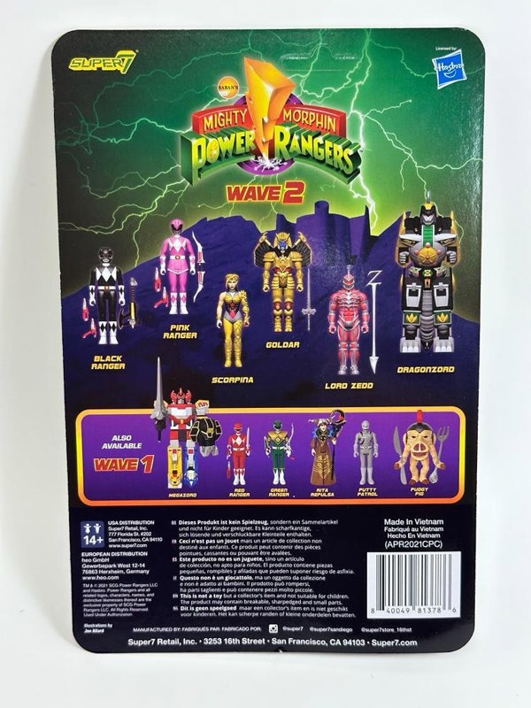 Re Action Figure Super 7 Black Ranger Mighty Morphin Power Rangers 3.75 Inch Re Action Super7