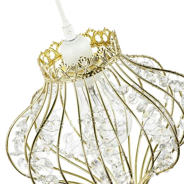 Unique Teardrop Shiny Gold Pendant Lamp Shade with Clear Acrylic Beads Image 5