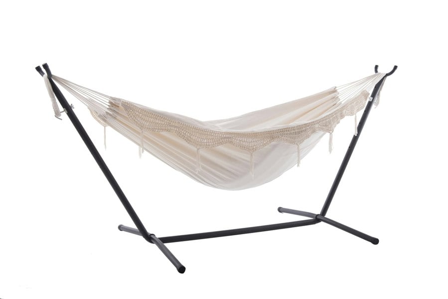 Double Deluxe Natural with Fringe Hammock with Stand (8ft)