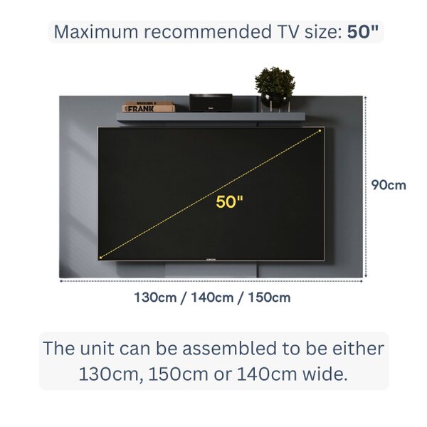 Core Products Lido TV Display Wall Panel, Extendable or Fixed with Adjustable Shelf