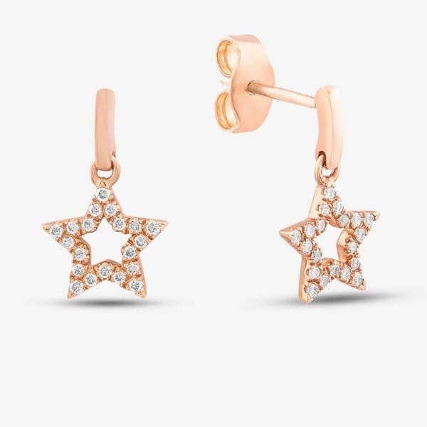 T. H. Baker 9ct Rose Gold 0.12ct Brilliant Cut Diamond Open Star Dropper Earrings PTOD 9KR