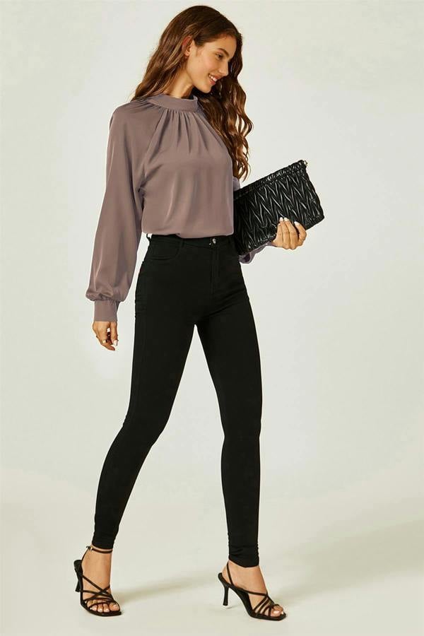 FS Collection Halter Neck Blouse Top In Taupe Brown