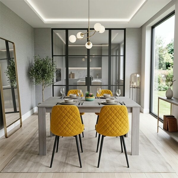 Kosy Koala Modern Rectangle Dining Table Set With 4 Mustard Gem Chairs Dining Room Furniture
