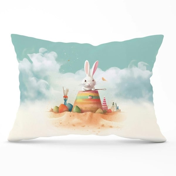 Warren Reed White Rabbit On A Beach Holiday Cushions