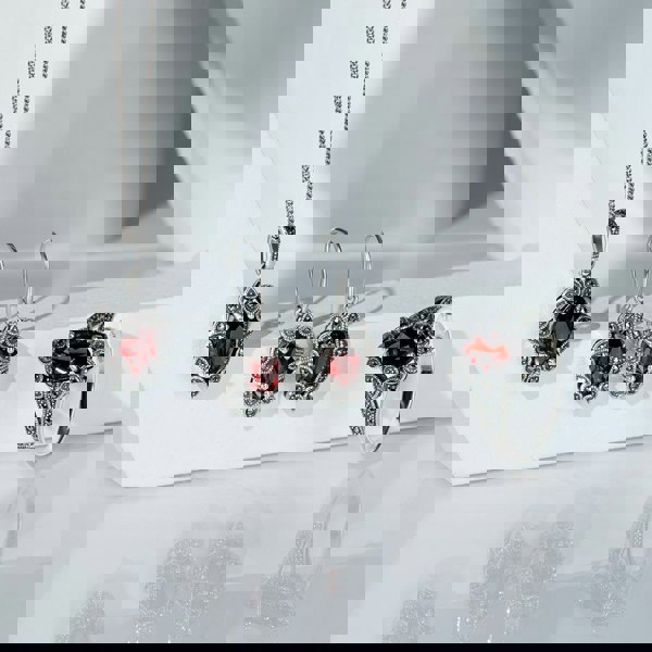 Gemondo Art Deco Style Marquise Garnet & Marcasite Ring in Sterling Silver