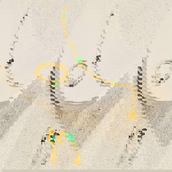 THOMAS SABO Gold Plated Green Stone Curved Ring TR2398-971-7