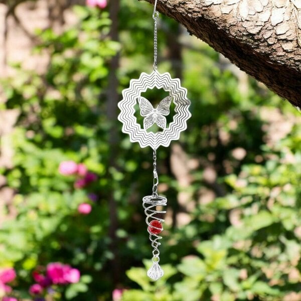 EDH Door Hardware Hummingbird Stainless Steel Hanging Spiral Spinner – 80cm x 15cm | 3D Kinetic Wind Sculpture for Garden, Patio & Home Décor