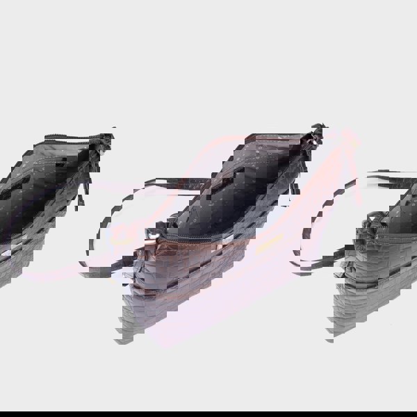 Assots London 'CAROL' Brown Croc Real Leather Designer Crossbody Shoulder Bag