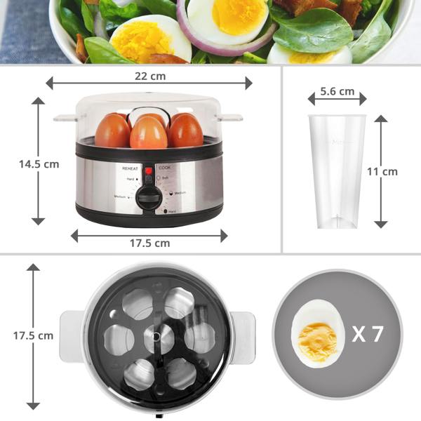 Duronic Electric Egg Boiler EB35 BK Steamer for Eggs 350W Automatic Egg Boiler Electronic Omelette Maker Poacher for 7 Soft, Medium & Hard Boiled Eggs