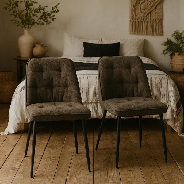 Wyld Haus Buttonfern Set of 2 Vintage Brown Diamond Upholstered Dining Chairs