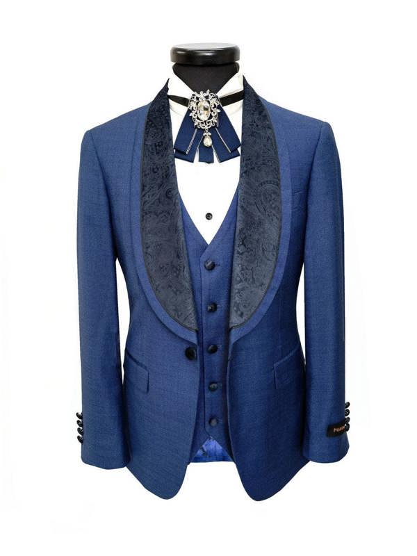 Blue 3-Piece Tuxedo With Wide Shawl Lapel