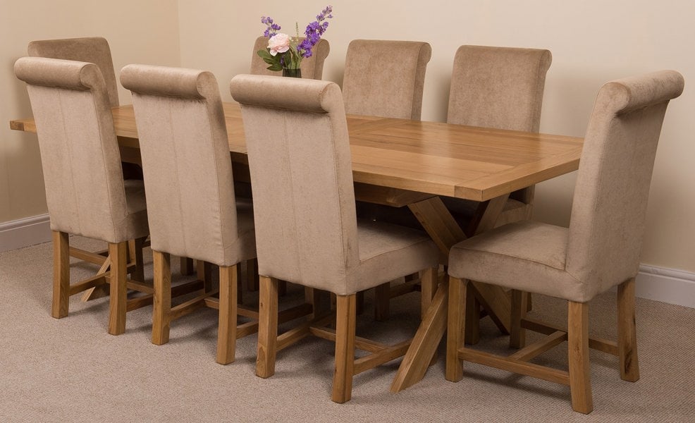 That's Furniture Vermont Cross Leg Oak Extending Dining Table with Washington Fabric Chairs
