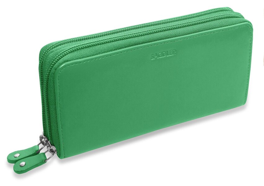 SADDLER GABRIELLA Leather Double Zip Around Purse - 8 Card Slots, Phone Pocket, and Coin Purse - RFID Protected - Jelly Bean