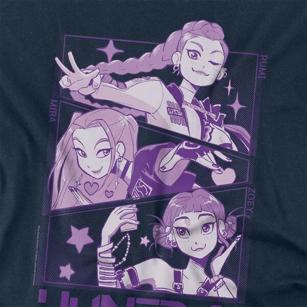 K-Pop Demon Hunters Unisex Adult Huntr/X Panel Long-Sleeved T-Shirt - Navy