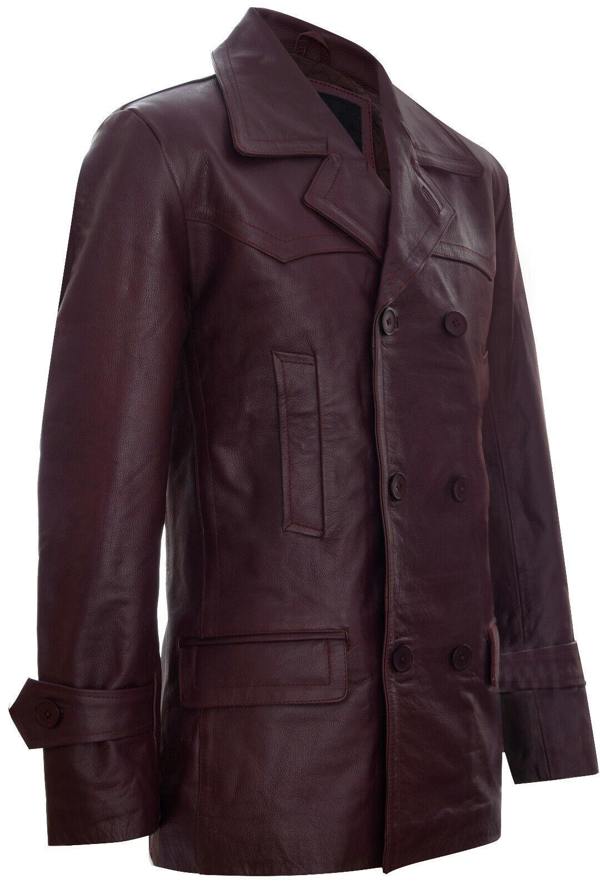 Infinity Leather Mens Cow Hide Dr Who Naval German Pea Coat Leather Jacket
