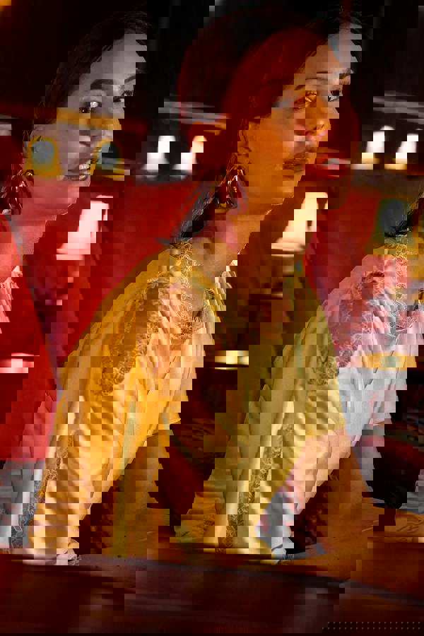 GWD Rowana Yellow Satin Lace Detail Maxi Dress