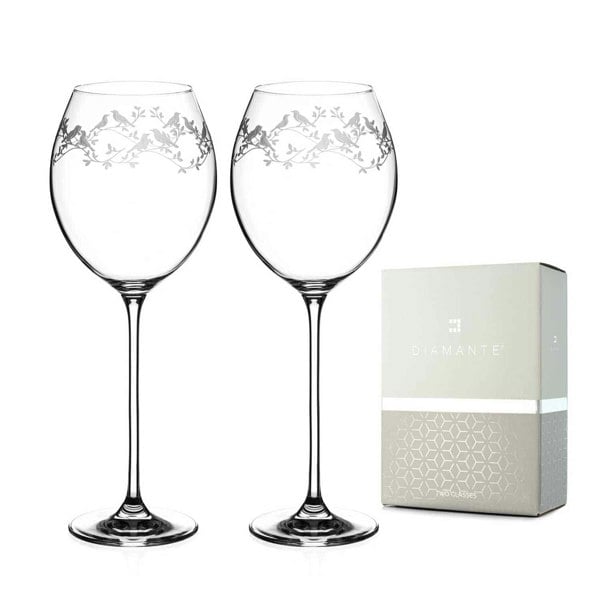 Diamante Birdsong Crystal Red Wine Glasses - Set of 2