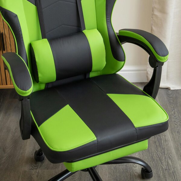 Samuel Alexander Ergonomic Gaming Chair with Footrest and Removable Pillows in Green