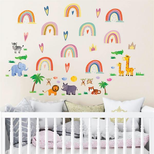 WALPLUS Contemporary Furniture Unit | Safari Animals With Cute Rainbows with Functional Design | C2W0193, WS5098, WS3082