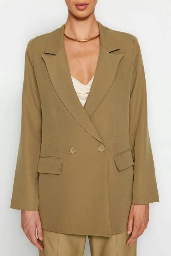 WOVCOR Lined Double-Breasted Woven Blazer Jacket