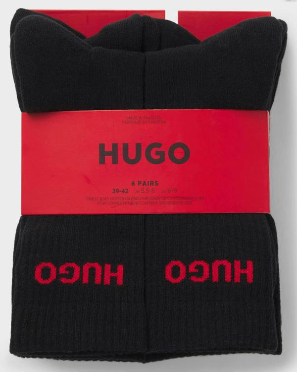 HUGO 6 Pack QS Rib Logo Mens Combed Cotton Socks - Open Miscellaneous 967, pack