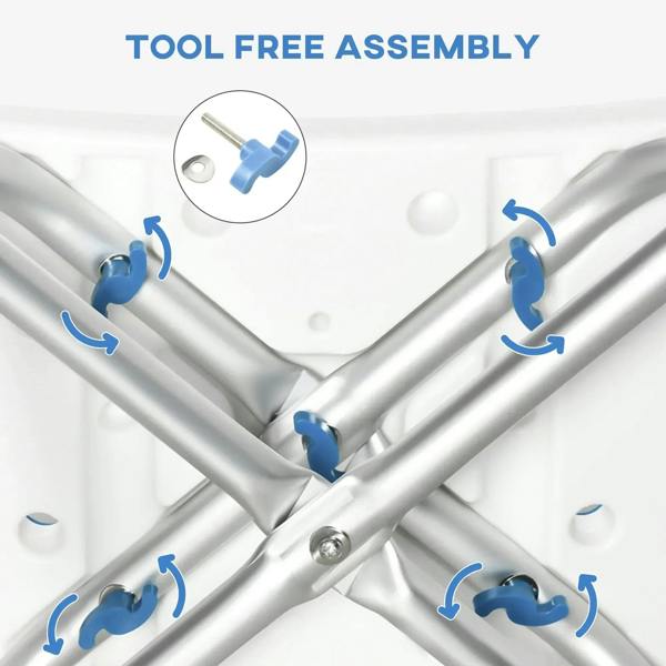 Tool-free cross-brace connection on aluminum shower/bath stool frame