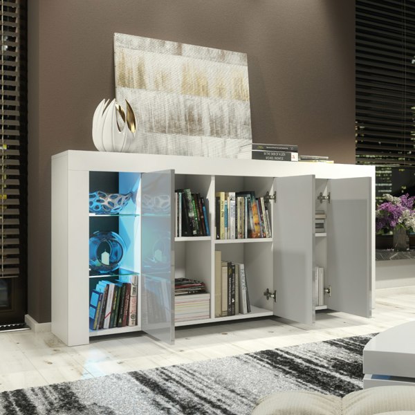 Mex Furniture Exclusive 164cm Cabinet Cupboard Sideboard TV Unit High Gloss Grey Doors & Free LED