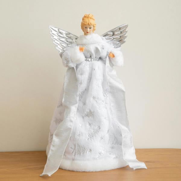 Samuel Alexander 45cm Large White Christmas Angel with SIlver Wings Tree Topper