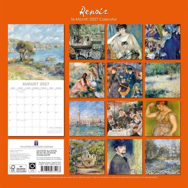 Renoir Calendar 2027, Wall Calendars, Month To View, Art, Gift