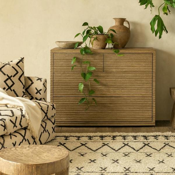 Wyld Haus Mandarina Weathered Oak Ribbed 4 Drawer Chest