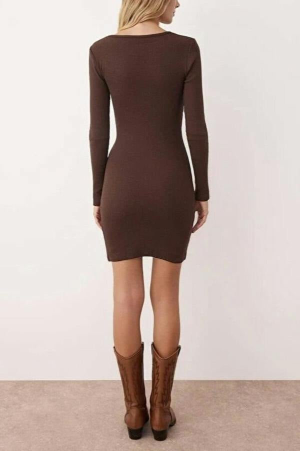WOVCOR Crew Neck Mini Ribbed Knit Pencil Dress